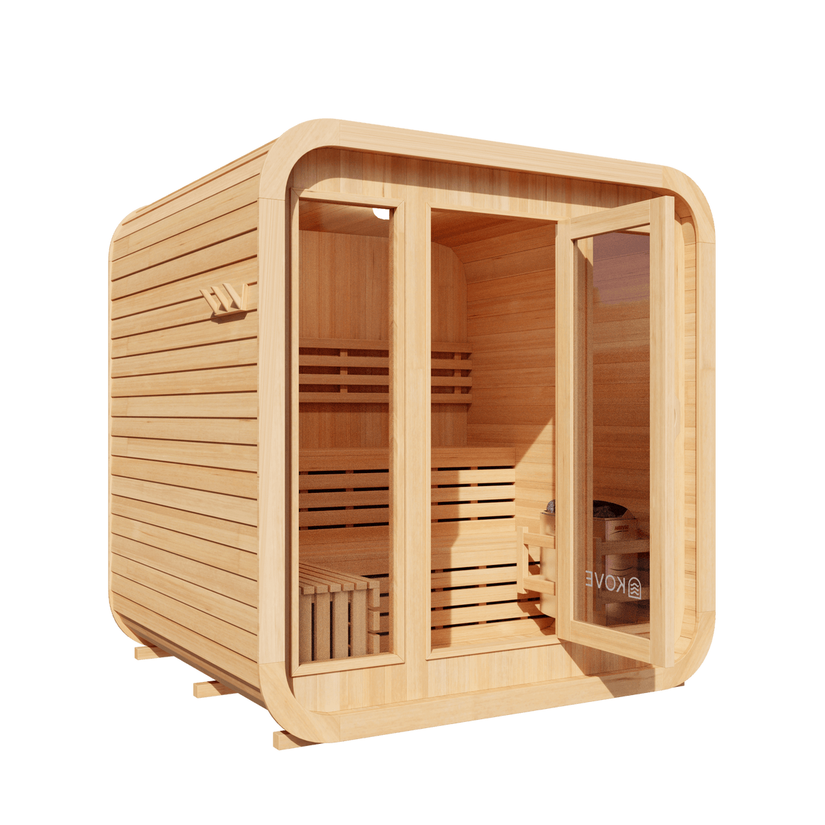 KOVE Cube Sauna 3–4 Person Outdoor Sauna – Premium Spruce Wood, 6kW Harvia Heater, Modern Cube Design