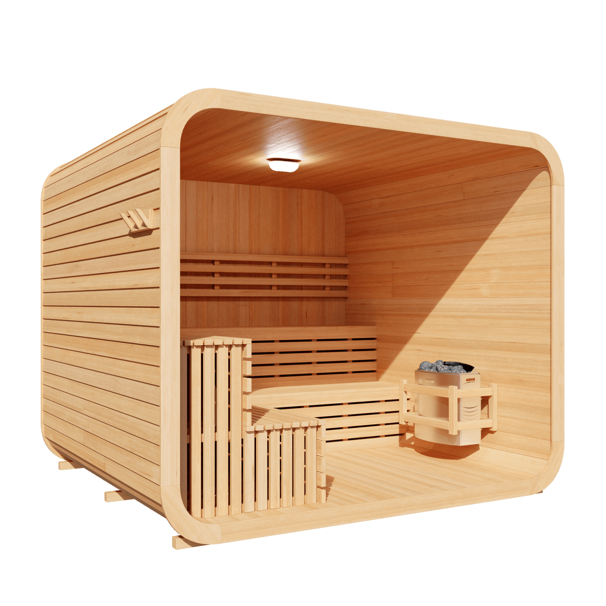 KOVE Cube Sauna 5–6 Person Outdoor Sauna – Premium Spruce Wood, 8kW Harvia Heater, Modern Cube Design