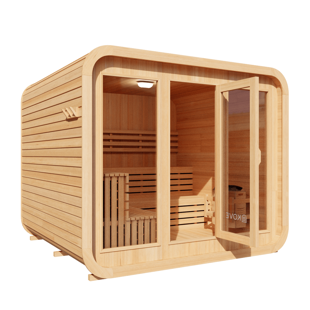 KOVE Cube Sauna 5–6 Person Outdoor Sauna – Premium Spruce Wood, 8kW Harvia Heater, Modern Cube Design