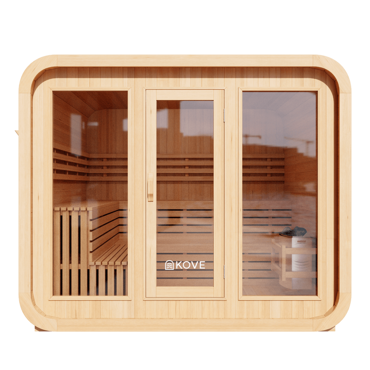 KOVE Cube Sauna 5–6 Person Outdoor Sauna – Premium Spruce Wood, 8kW Harvia Heater, Modern Cube Design