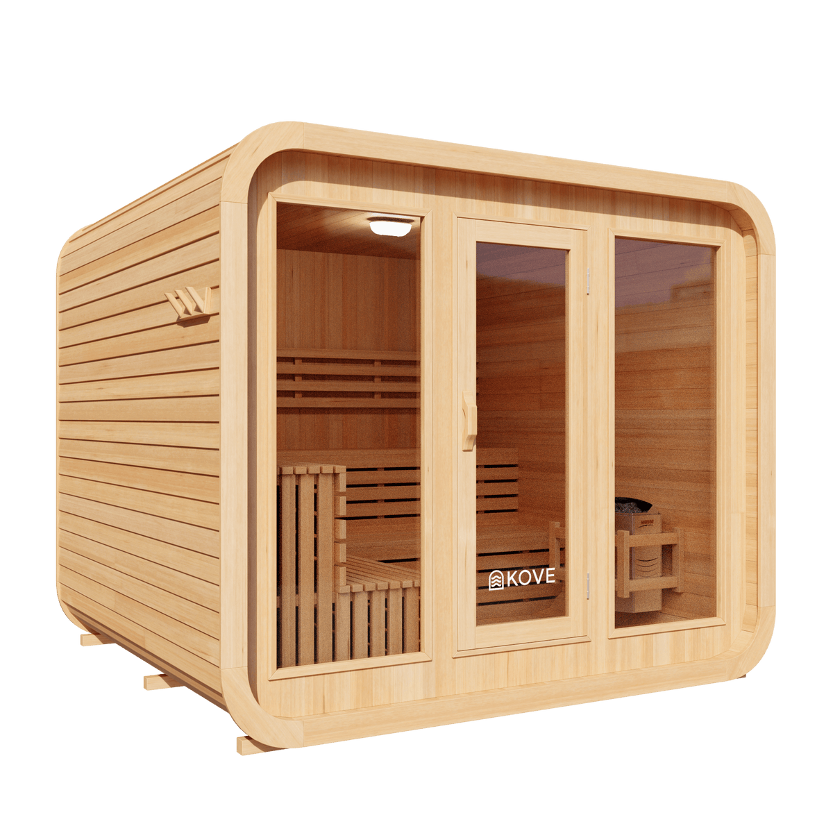 KOVE Cube Sauna 5–6 Person Outdoor Sauna – Premium Spruce Wood, 8kW Harvia Heater, Modern Cube Design