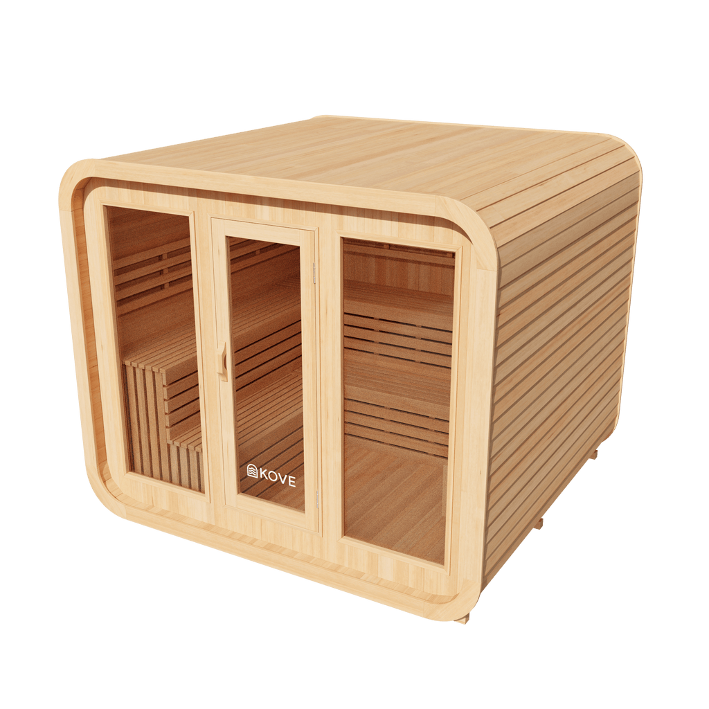 KOVE Cube Sauna 5–6 Person Outdoor Sauna – Premium Spruce Wood, 8kW Harvia Heater, Modern Cube Design