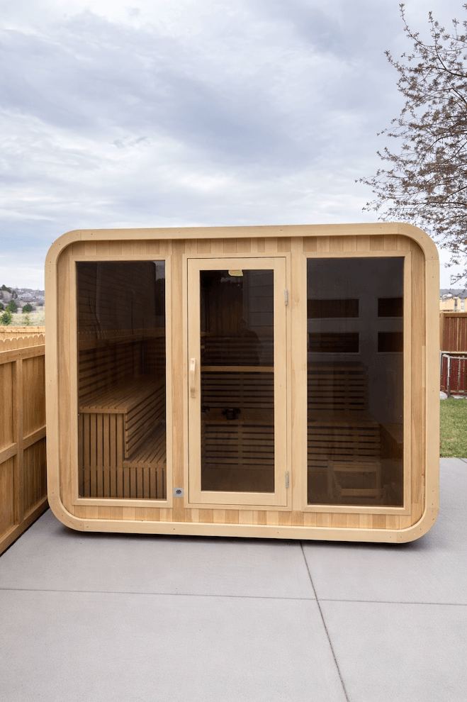 KOVE Cube Sauna 5–6 Person Outdoor Sauna – Premium Spruce Wood, 8kW Harvia Heater, Modern Cube Design