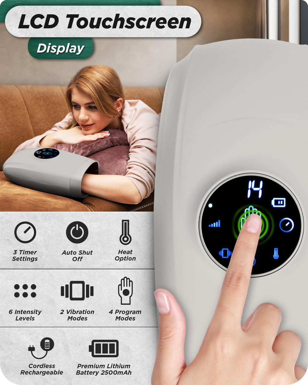 Lunix LX7 Cordless Hand Massager with Heat & Air Compression