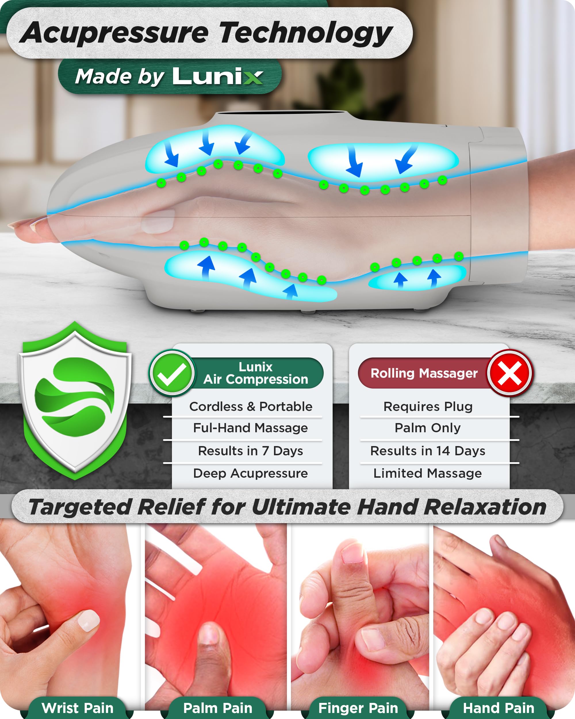 Lunix LX7 Cordless Hand Massager with Heat & Air Compression