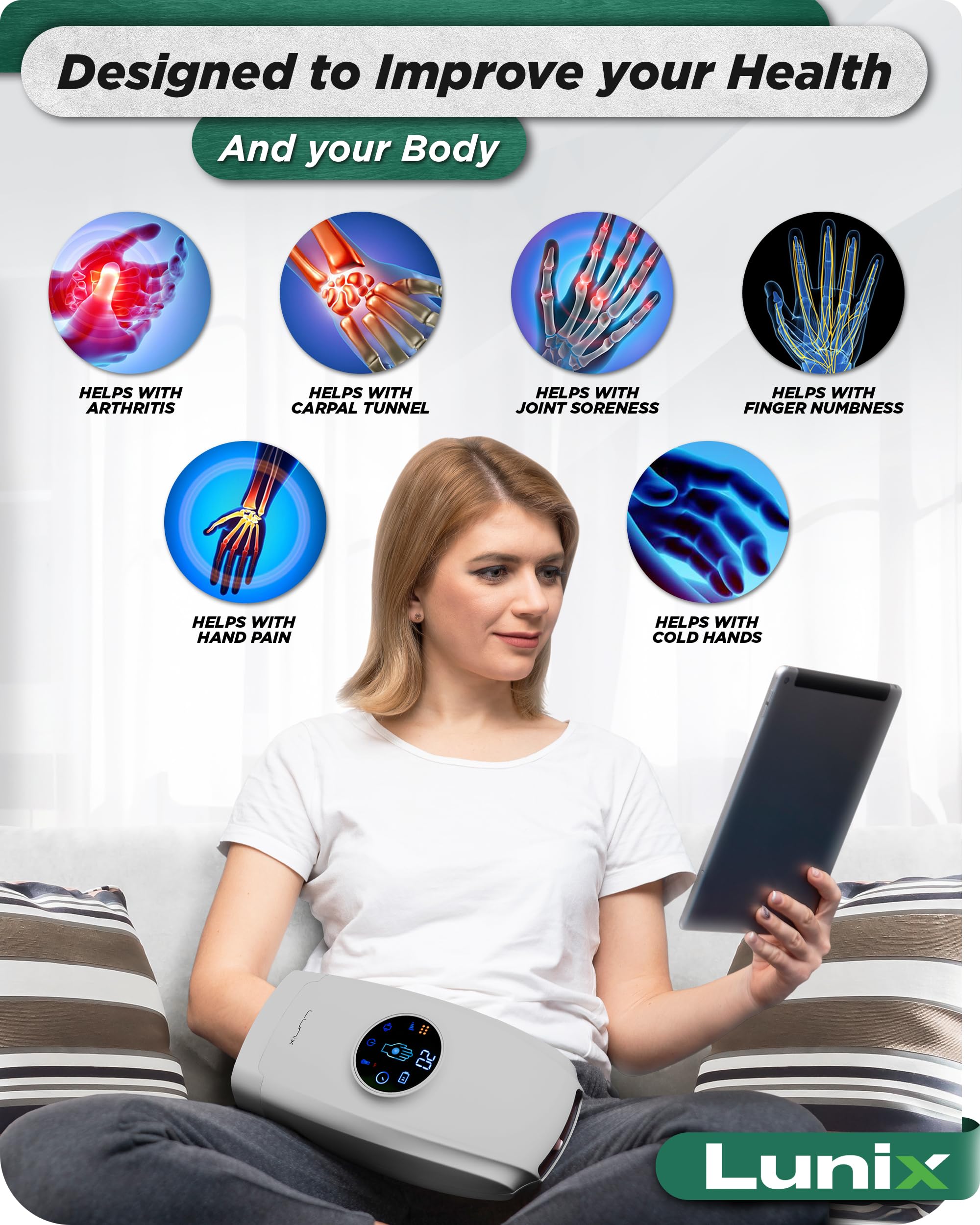 Lunix LX7 Cordless Hand Massager with Heat & Air Compression