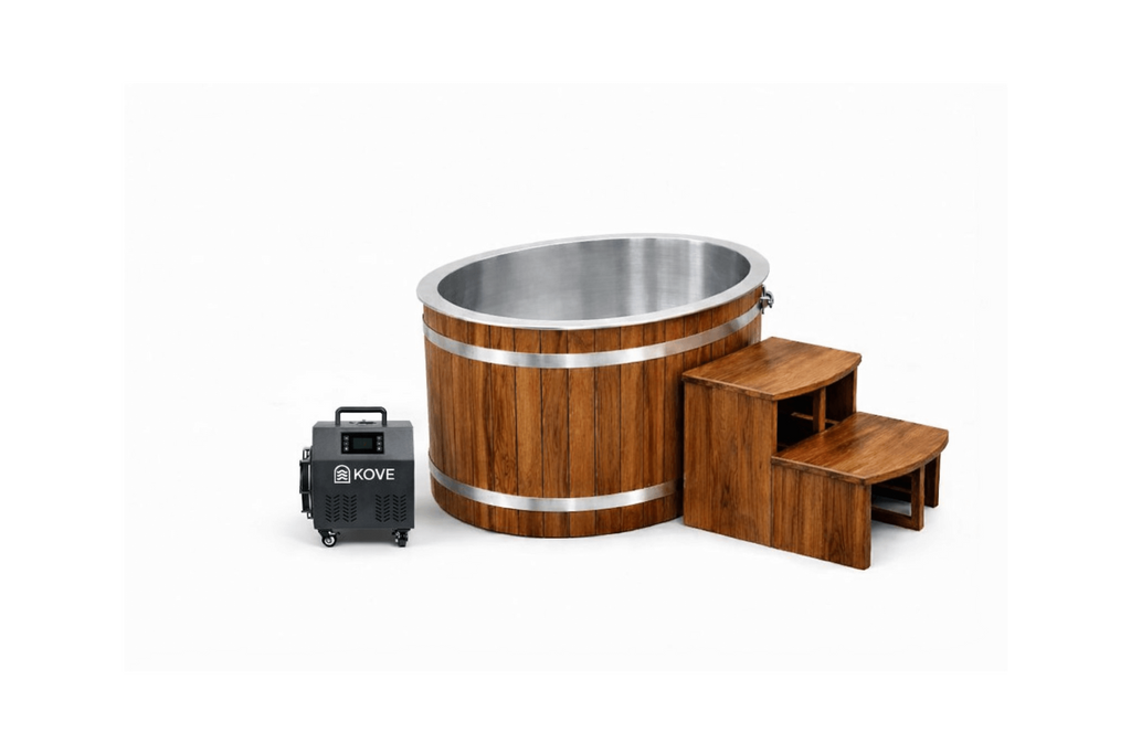 KOVE Oval Cedar Ice Bath – Luxury Reclined Cold Plunge Tub