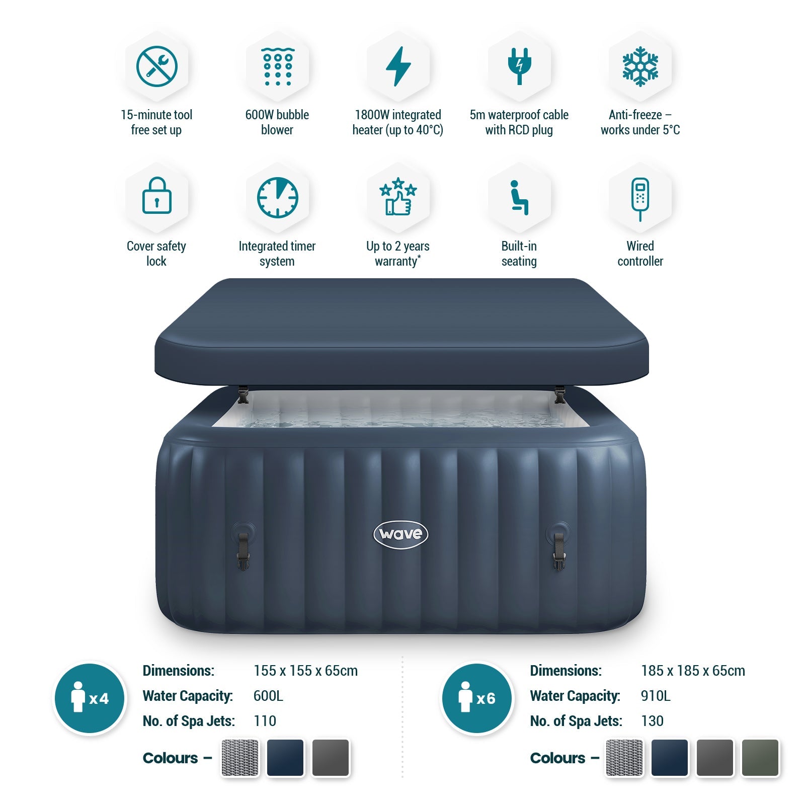 Wave Spa Pacific 4-6 Person Inflatable Hot Tub with Integrated Heater -