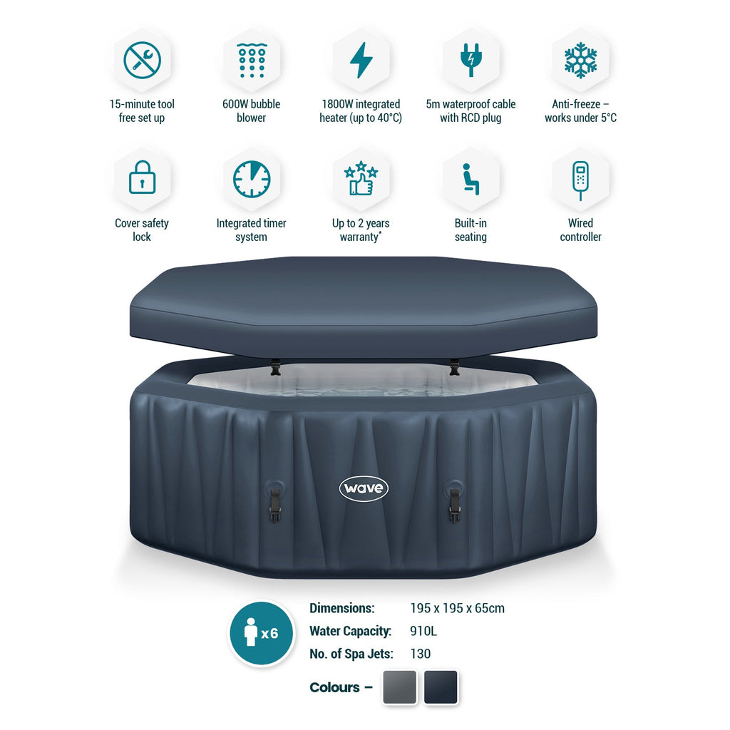 Wave Spa Aegean 4-6 Person Inflatable Hot Tub with Integrated Heater