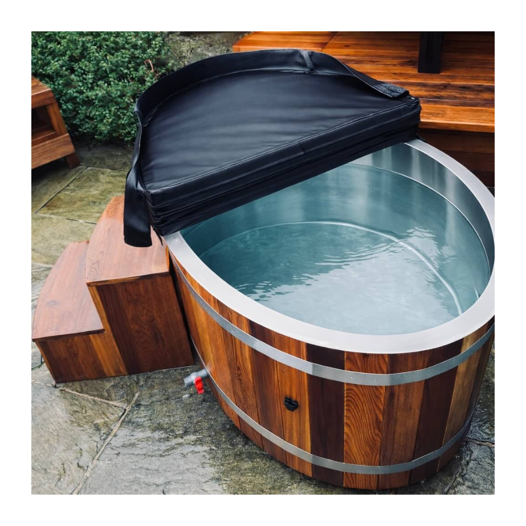 KOVE Oval Cedar Ice Bath – Luxury Reclined Cold Plunge Tub