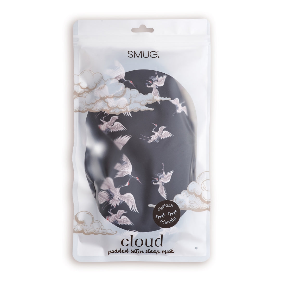 Cloud Padded Satin Sleep Mask – Moonlit Cranes Print