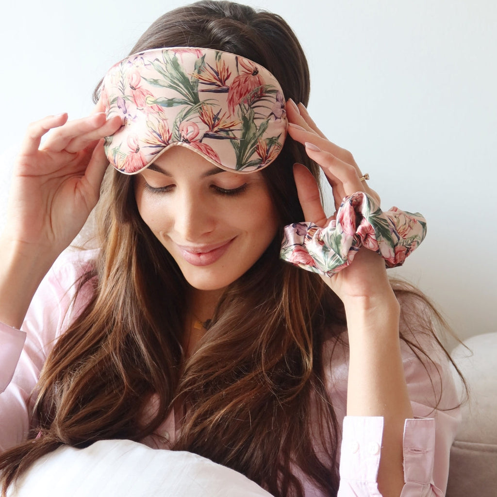 Cloud Padded Satin Sleep Mask – Flamingo Paradise Print