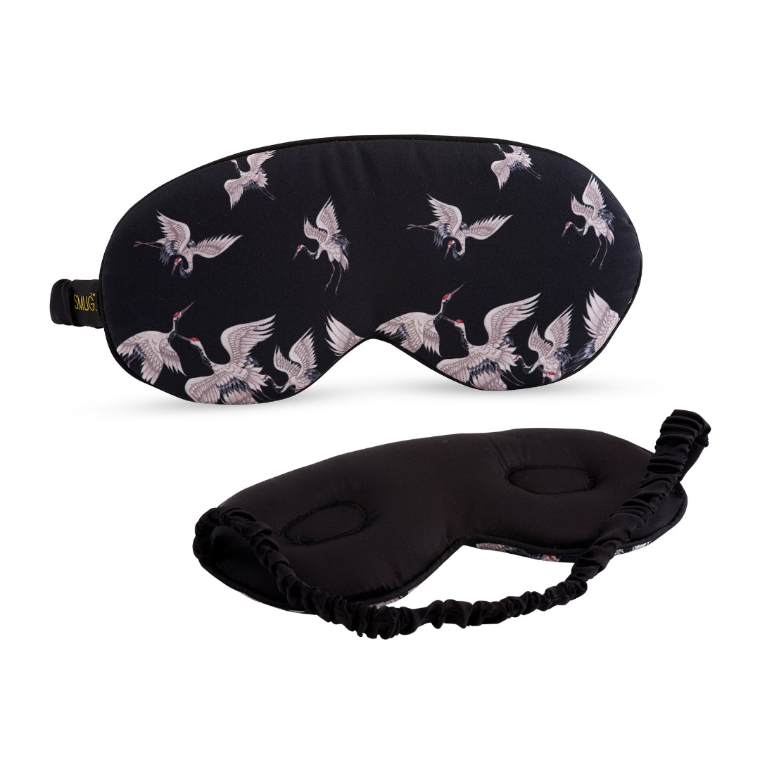 Cloud Padded Satin Sleep Mask – Moonlit Cranes Print