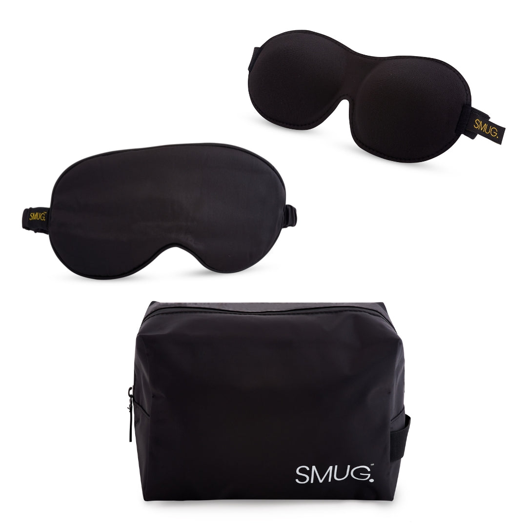 Contoured and Satin Sleep Mask Set with Wash Bag - 2 Pack, Various Prints