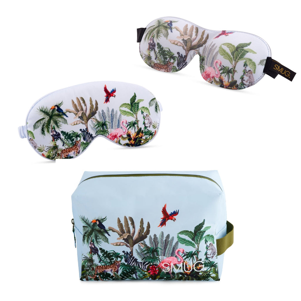 Contoured and Satin Sleep Mask Set with Wash Bag - 2 Pack, Various Prints