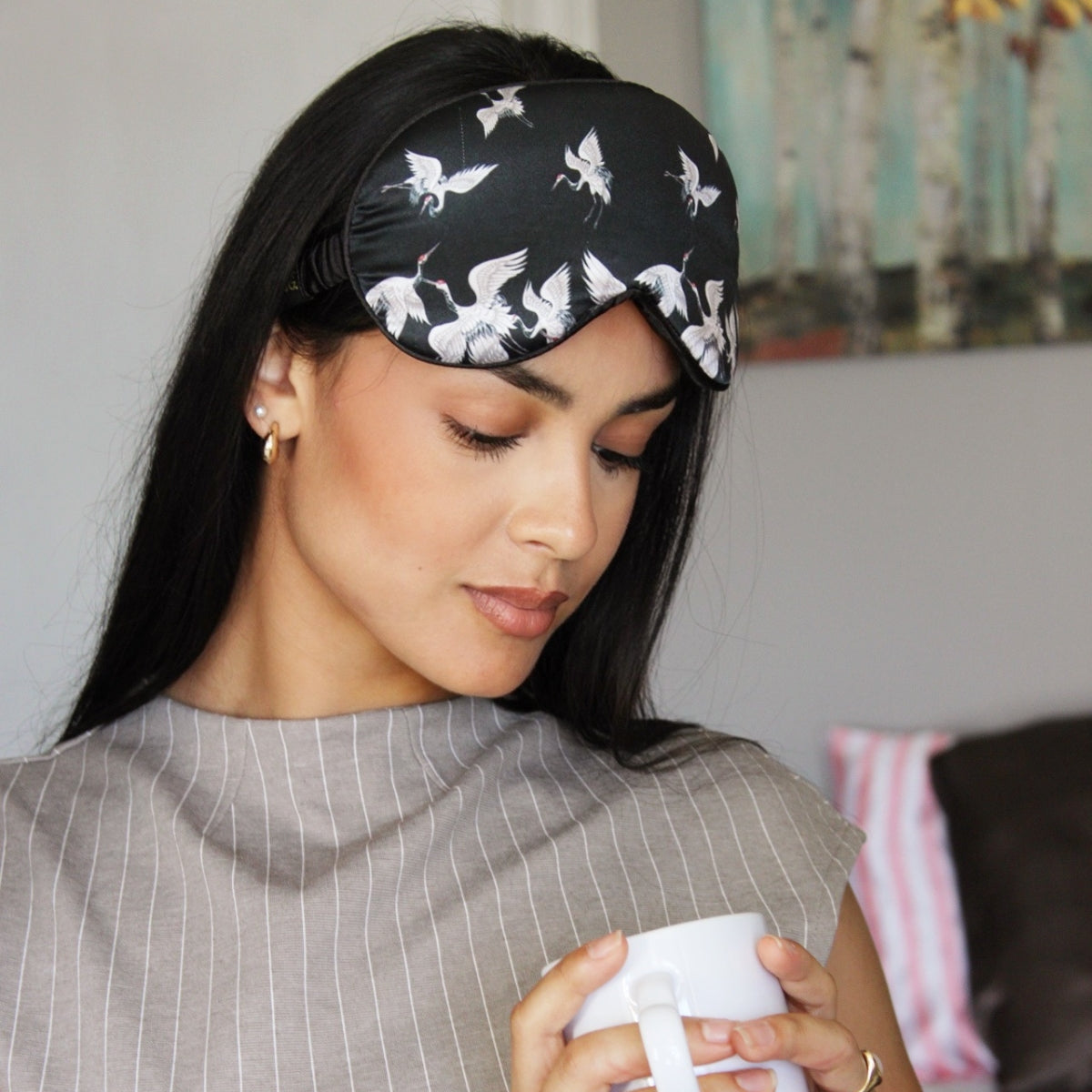 Cloud Padded Satin Sleep Mask – Moonlit Cranes Print