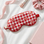 Satin Sleep Mask with Gingham Bows and Birds Print