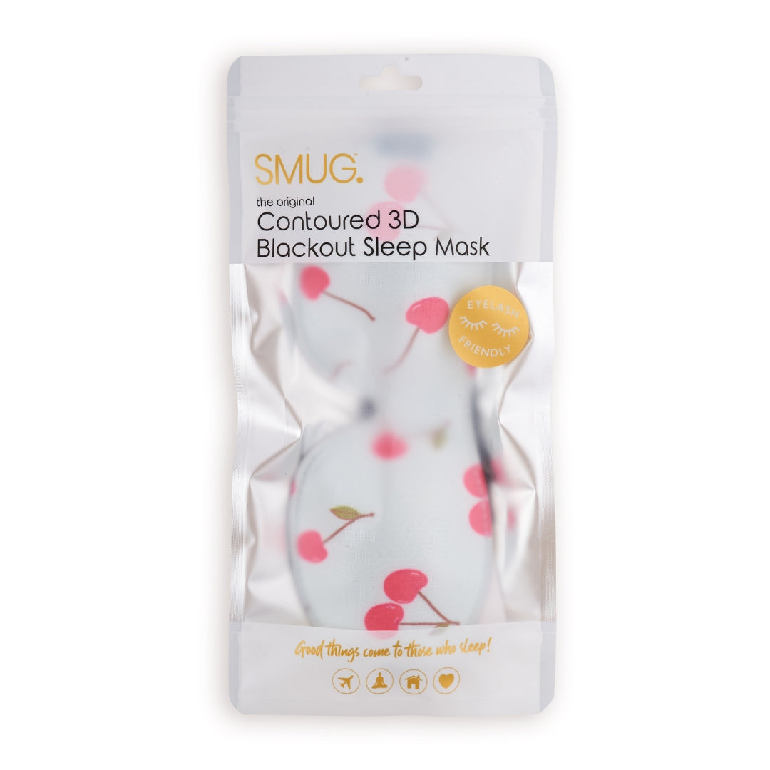 Contoured 3D Blackout Sleep Mask – Blue Cherries Print