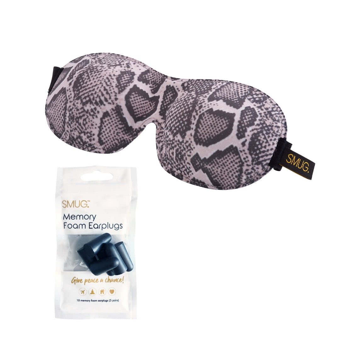Contoured 3D Blackout Sleep Mask with Snake Print Design