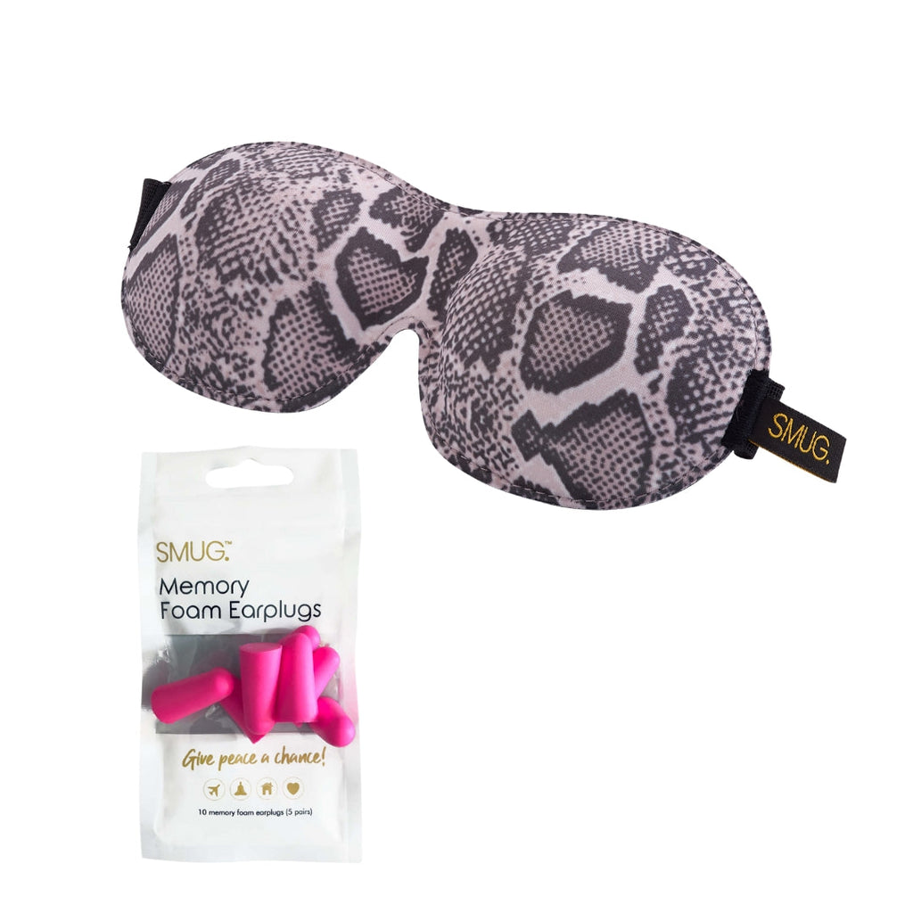 Contoured 3D Blackout Sleep Mask with Snake Print Design