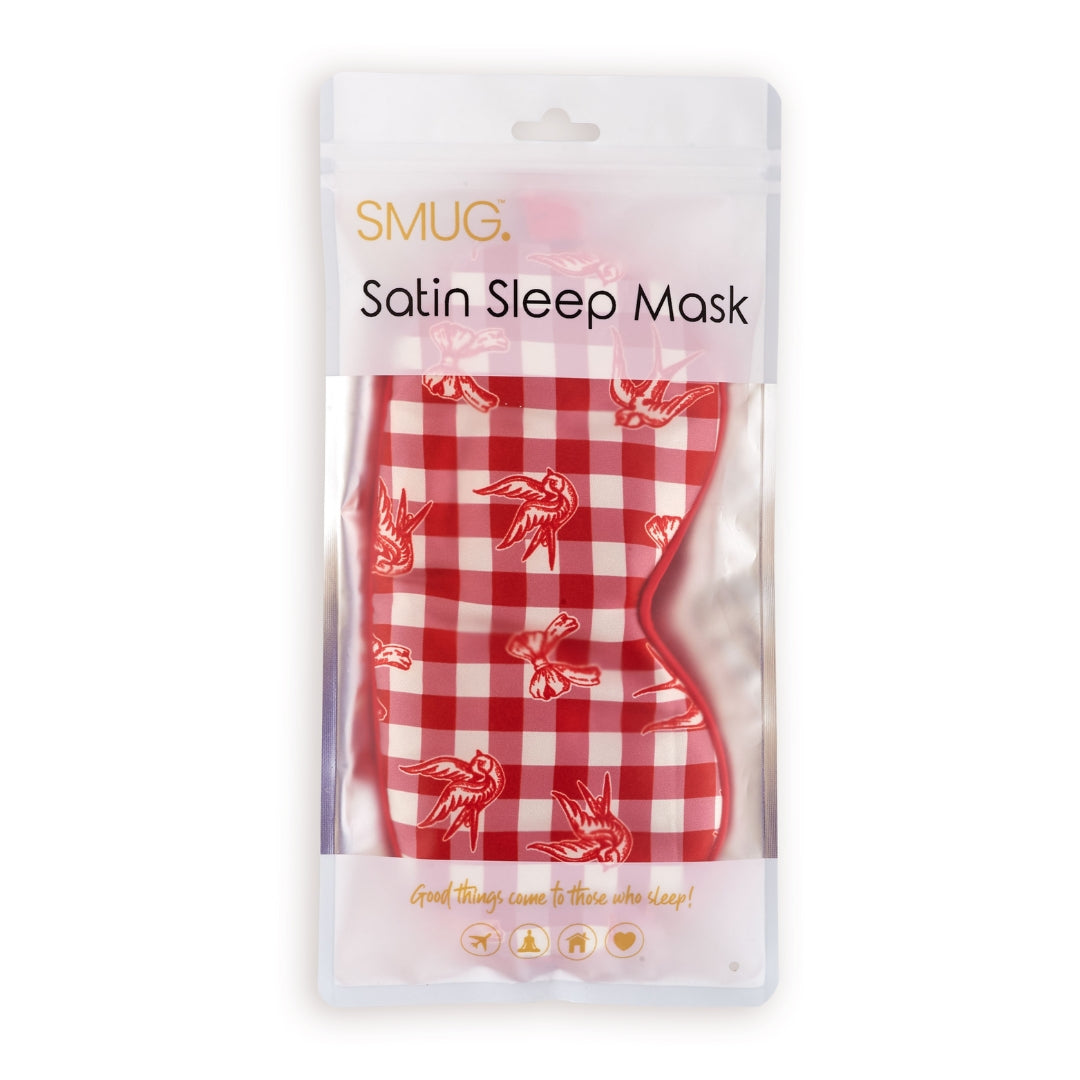 Satin Sleep Mask with Gingham Bows and Birds Print