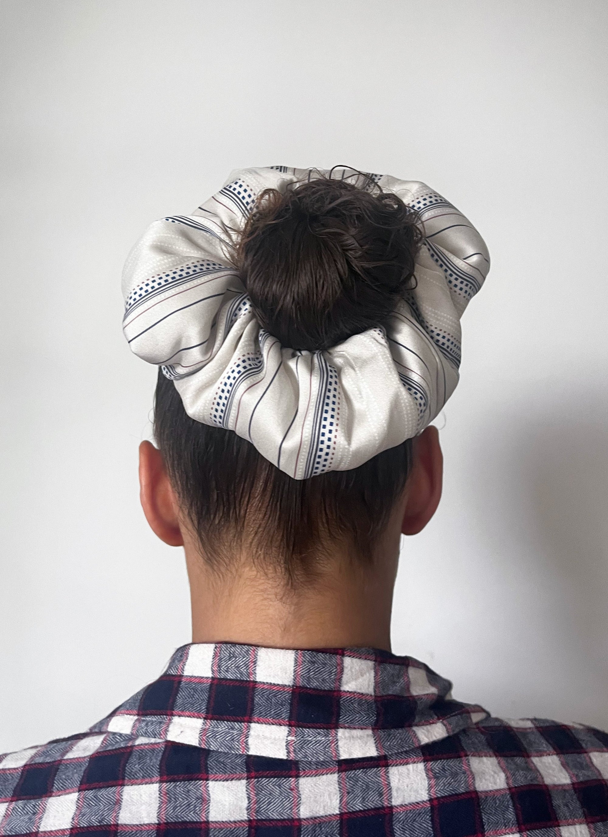 Oversized Striped Silk Scrunchie for Hair Protection