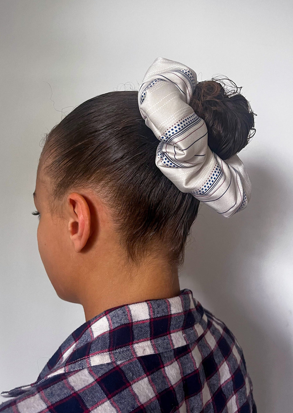 Oversized Striped Silk Scrunchie for Hair Protection