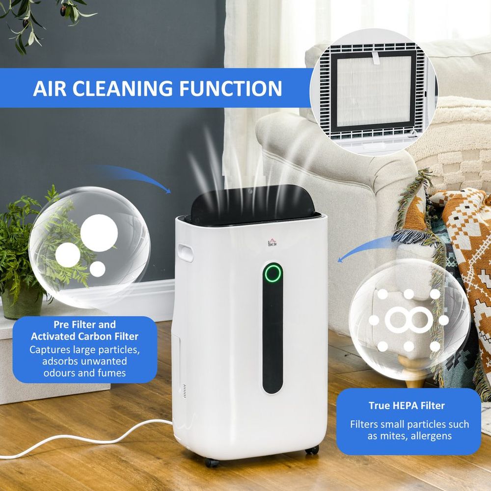20L Quiet Air Dehumidifier with Purifier & Timer - HOMCOM